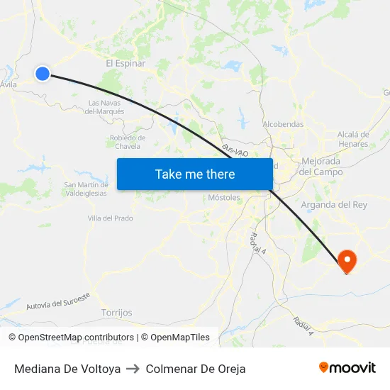 Mediana De Voltoya to Colmenar De Oreja map