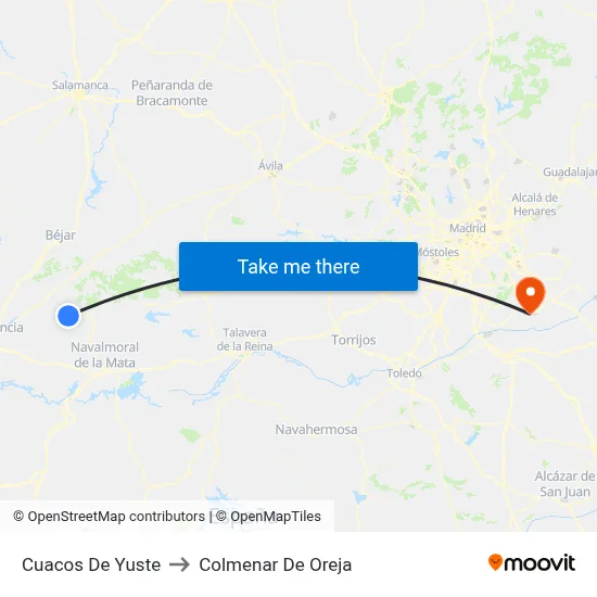 Cuacos De Yuste to Colmenar De Oreja map