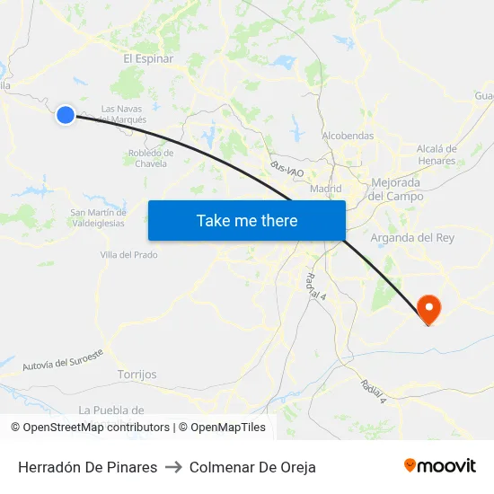 Herradón De Pinares to Colmenar De Oreja map