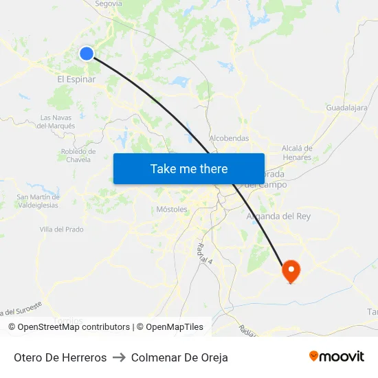 Otero De Herreros to Colmenar De Oreja map
