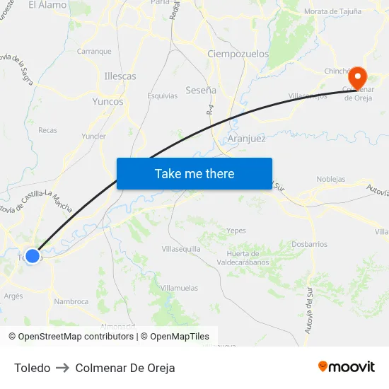 Toledo to Colmenar De Oreja map