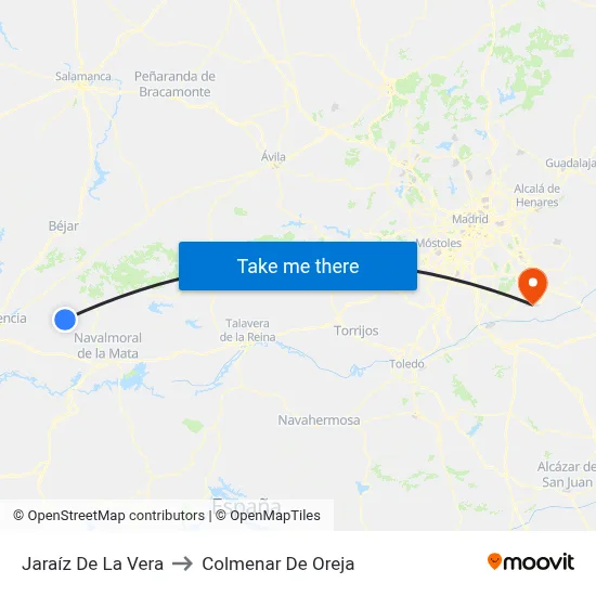 Jaraíz De La Vera to Colmenar De Oreja map