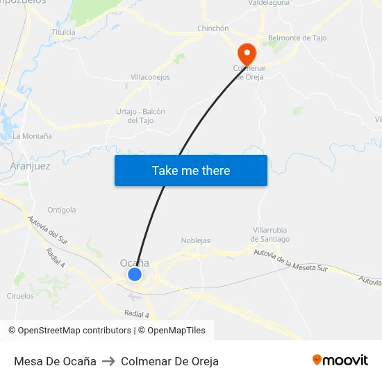Mesa De Ocaña to Colmenar De Oreja map