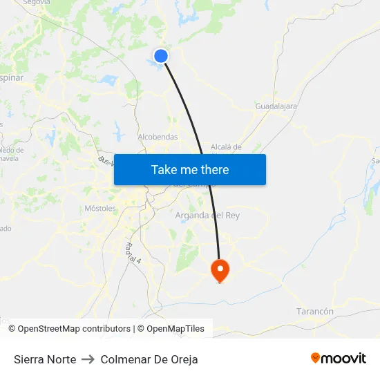 Sierra Norte to Colmenar De Oreja map