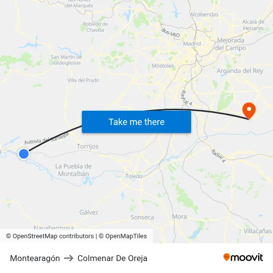 Montearagón to Colmenar De Oreja map