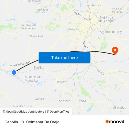 Cebolla to Colmenar De Oreja map