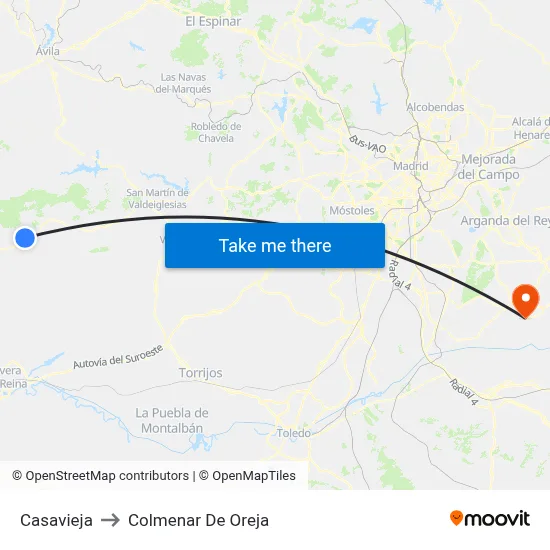 Casavieja to Colmenar De Oreja map