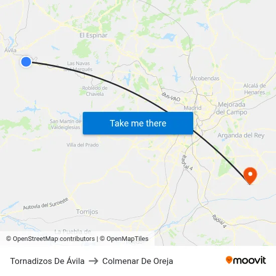 Tornadizos De Ávila to Colmenar De Oreja map