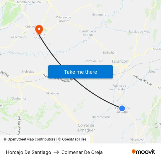Horcajo De Santiago to Colmenar De Oreja map