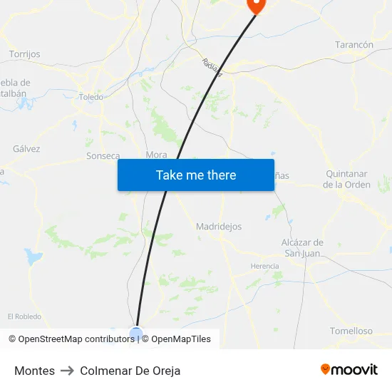 Montes to Colmenar De Oreja map