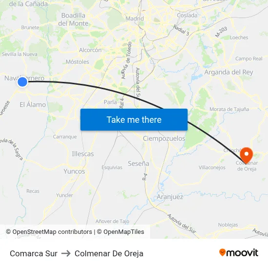 Comarca Sur to Colmenar De Oreja map