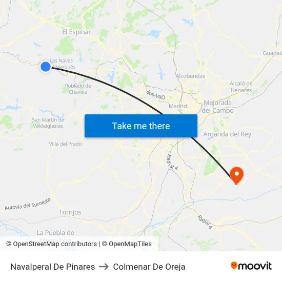 Navalperal De Pinares to Colmenar De Oreja map