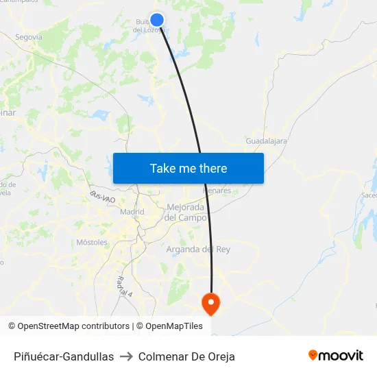 Piñuécar-Gandullas to Colmenar De Oreja map
