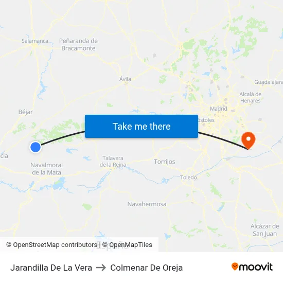 Jarandilla De La Vera to Colmenar De Oreja map