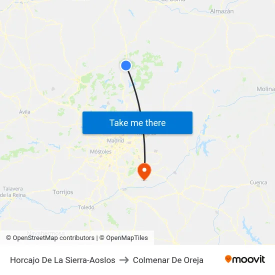 Horcajo De La Sierra-Aoslos to Colmenar De Oreja map