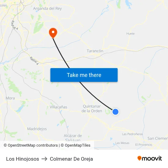 Los Hinojosos to Colmenar De Oreja map