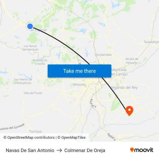 Navas De San Antonio to Colmenar De Oreja map