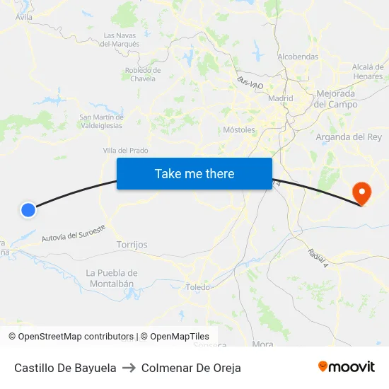 Castillo De Bayuela to Colmenar De Oreja map