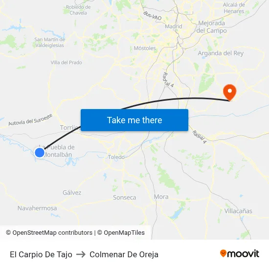 El Carpio De Tajo to Colmenar De Oreja map