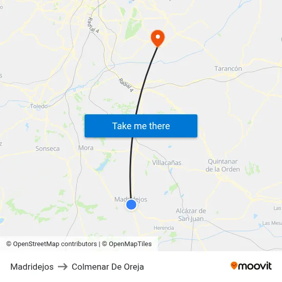 Madridejos to Colmenar De Oreja map