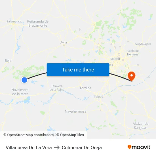 Villanueva De La Vera to Colmenar De Oreja map