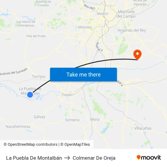 La Puebla De Montalbán to Colmenar De Oreja map