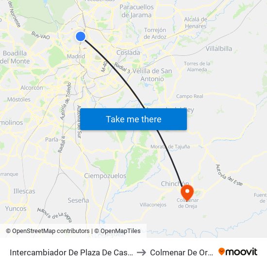 Intercambiador De Plaza De Castilla to Colmenar De Oreja map