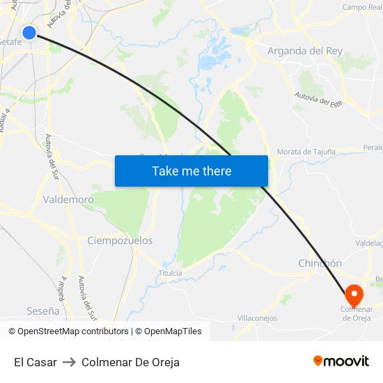 El Casar to Colmenar De Oreja map