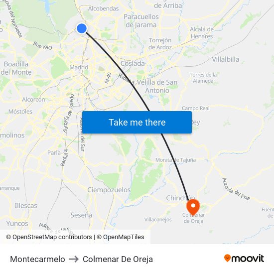 Montecarmelo to Colmenar De Oreja map