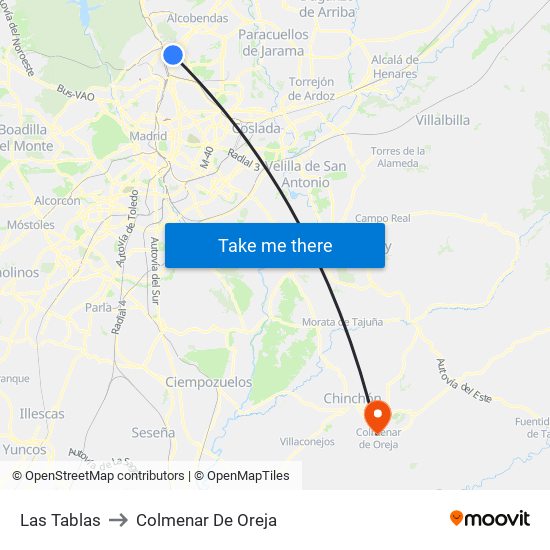 Las Tablas to Colmenar De Oreja map