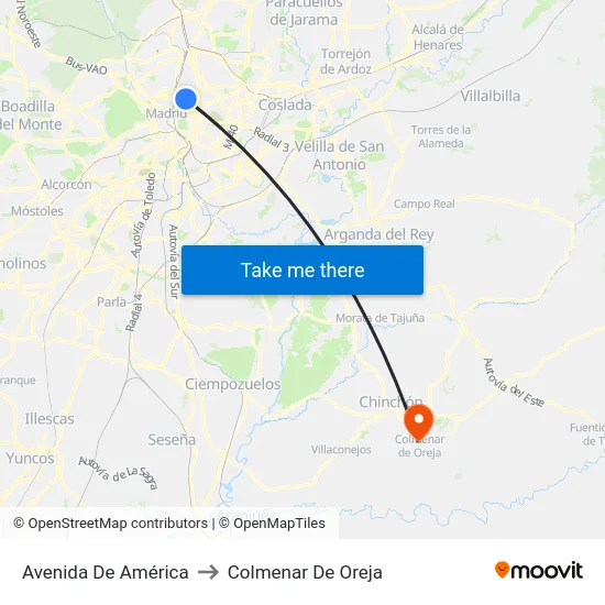 Avenida De América to Colmenar De Oreja map