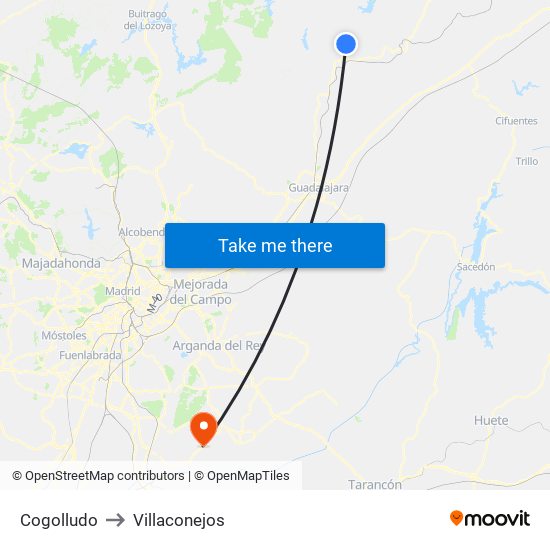 Cogolludo to Villaconejos map
