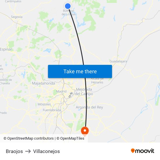 Braojos to Villaconejos map