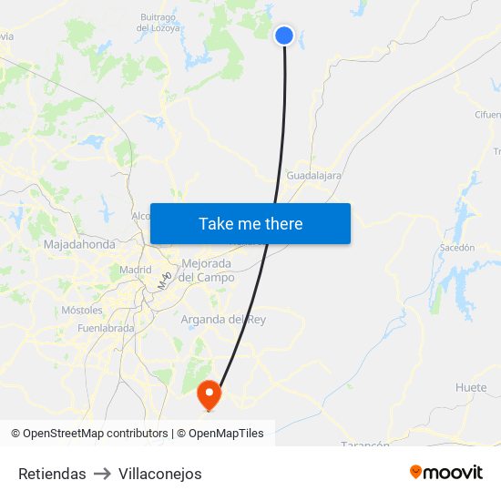Retiendas to Villaconejos map