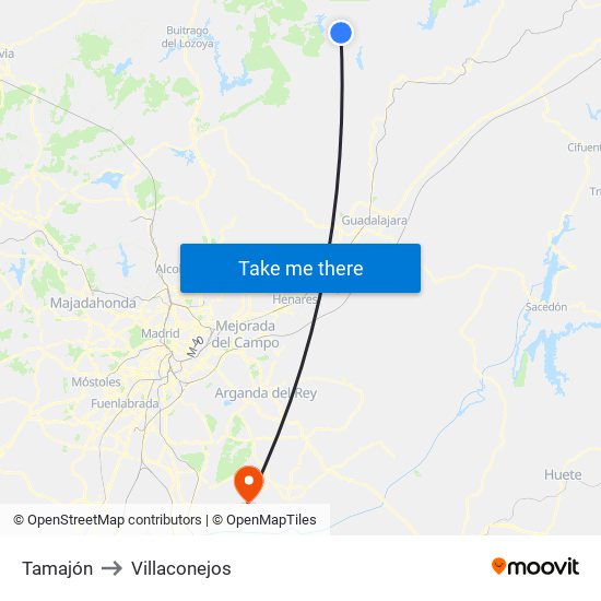 Tamajón to Villaconejos map