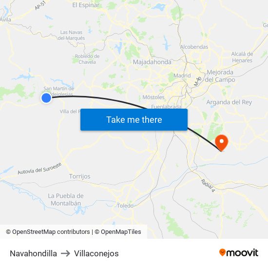 Navahondilla to Villaconejos map