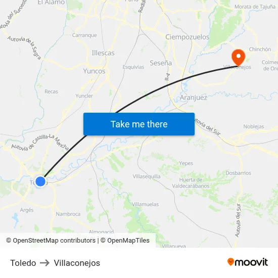 Toledo to Villaconejos map
