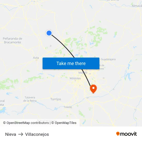 Nieva to Villaconejos map