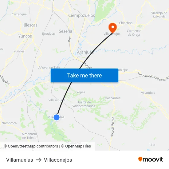 Villamuelas to Villaconejos map
