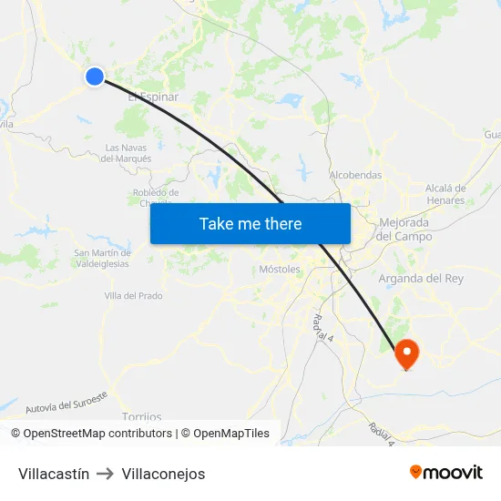 Villacastín to Villaconejos map