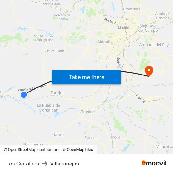Los Cerralbos to Villaconejos map