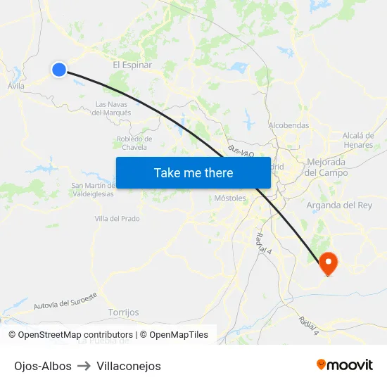 Ojos-Albos to Villaconejos map