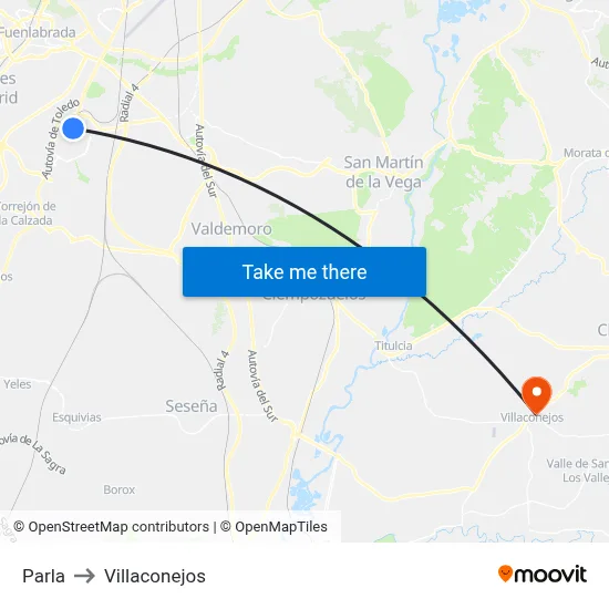 Parla to Villaconejos map