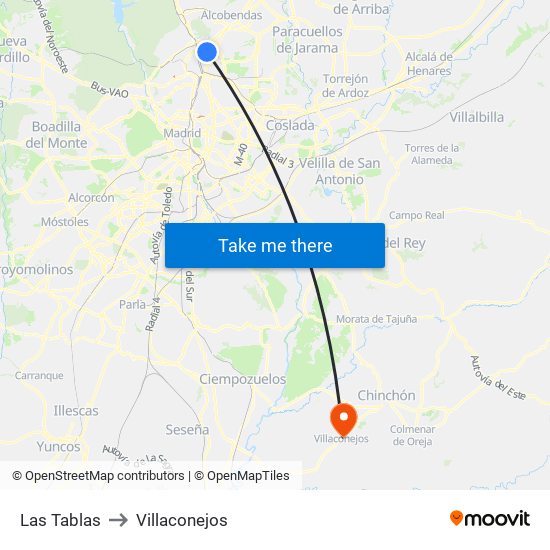 Las Tablas to Villaconejos map