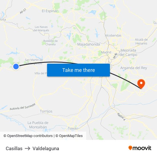Casillas to Valdelaguna map