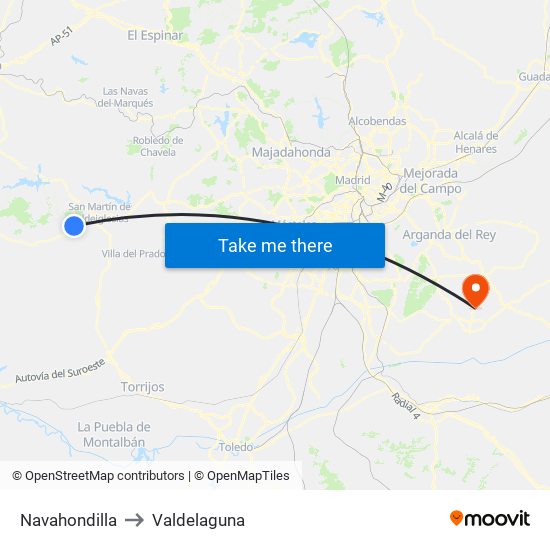 Navahondilla to Valdelaguna map