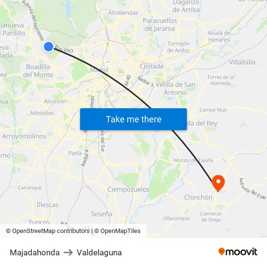 Majadahonda to Valdelaguna map