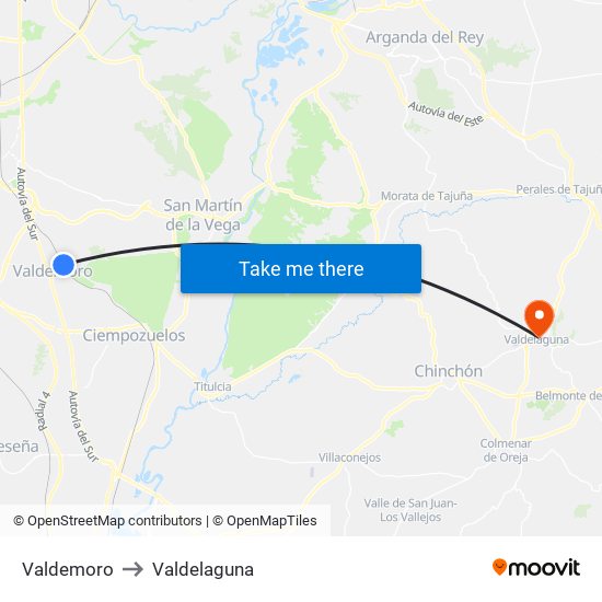 Valdemoro to Valdelaguna map