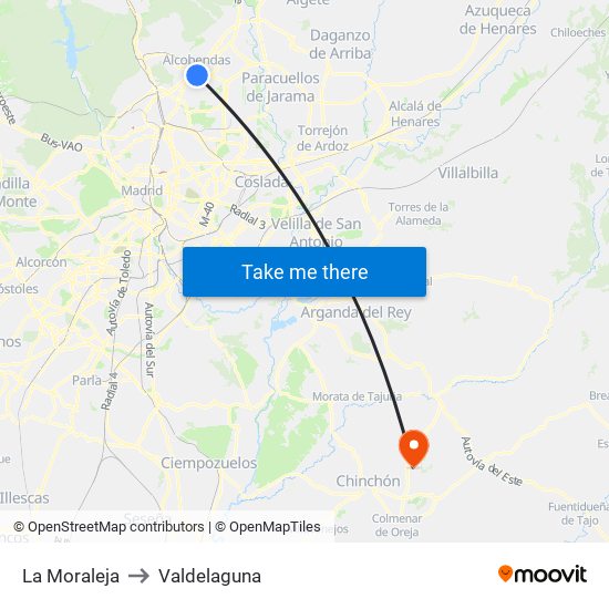 La Moraleja to Valdelaguna map
