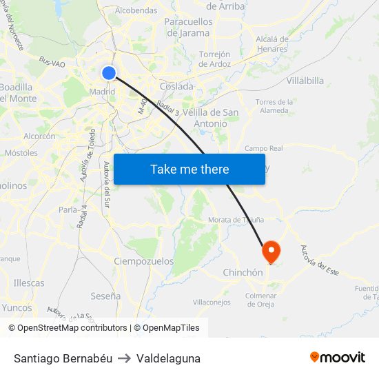 Santiago Bernabéu to Valdelaguna map